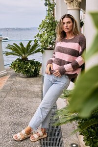 Worthier Mika Wool Blend Relaxed Fit Stripe Knit