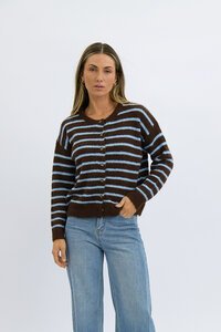 Worthier Tobin Wool Blend Stripe Button Through Cardi