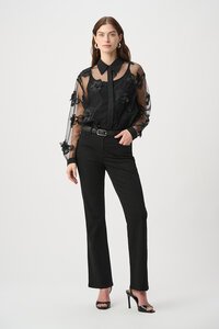 Joseph Ribkoff Sheer Textured Flower Appliqué Blouse