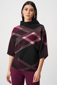 Joseph Ribkoff Brushed Viscose & Nylon Plaid Funnel Neck Sweater