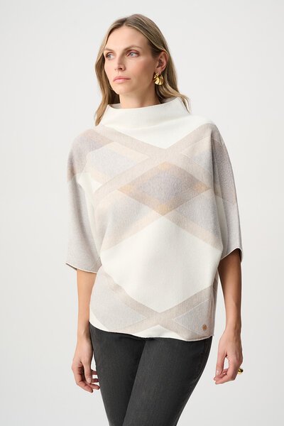 Joseph Ribkoff Brushed Viscose & Nylon Plaid Funnel Neck Sweater-shop-by-label-Hello Cyril.