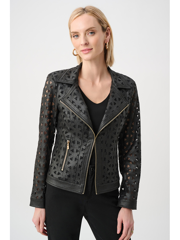 Joseph Ribkoff Foiled Faux Suede & Mesh Moto Jacket