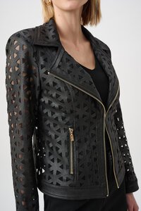 Joseph Ribkoff Foiled Faux Suede & Mesh Moto Jacket