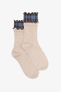 Antler Oat Plaid Top Sock