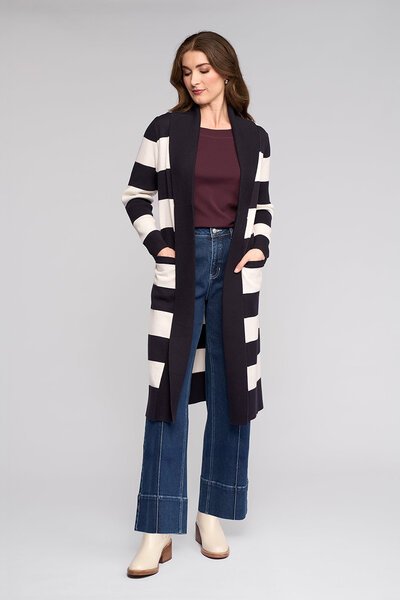 Vassalli Longline Stripe Cardi With Pockets-shop-by-style-Hello Cyril.