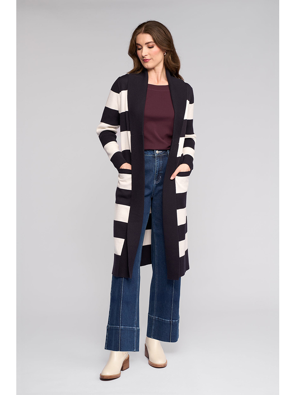 Vassalli Longline Stripe Cardi With Pockets