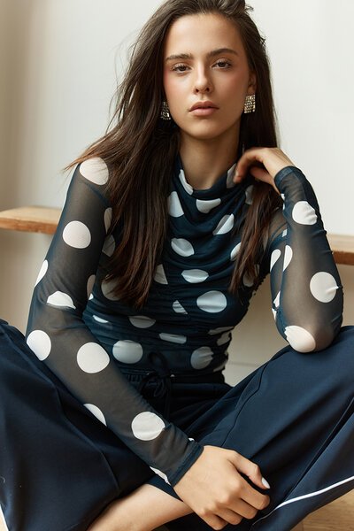 Sass Pammie Seamed Mesh Spot Top-hc-new-Hello Cyril.