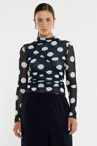 Sass Pammie Seamed Mesh Spot Top