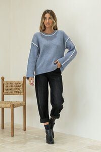 Miss Marlow Blanket Stitch Trim Ribbed Knit