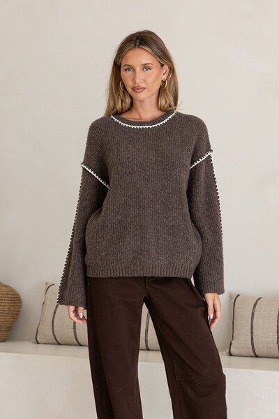 Miss Marlow Blanket Stitch Trim Ribbed Knit-hc-new-Hello Cyril.