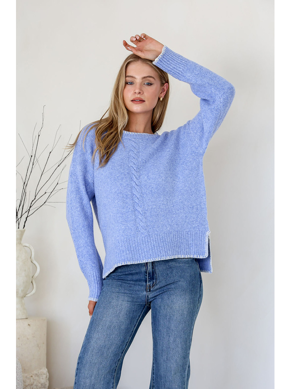 Miss Marlow Contrast Cabled Blanket Stitch Knit 