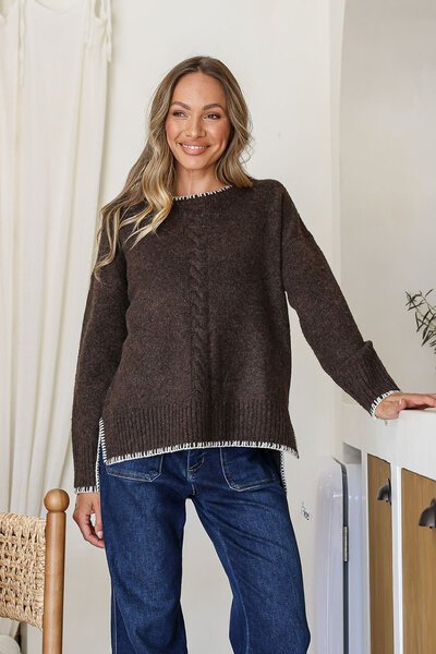 Miss Marlow Contrast Cabled Blanket Stitch Knit -hc-new-Hello Cyril.