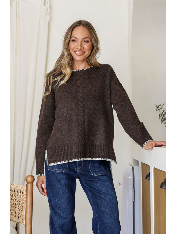 Miss Marlow Contrast Cabled Blanket Stitch Knit 