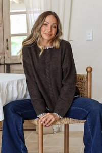 Miss Marlow Contrast Cabled Blanket Stitch Knit 