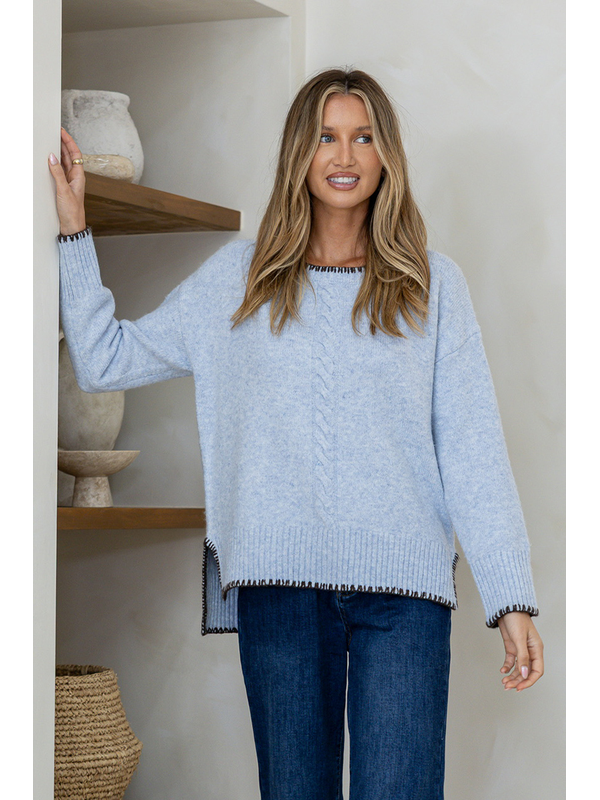 Miss Marlow Contrast Cabled Blanket Stitch Knit 