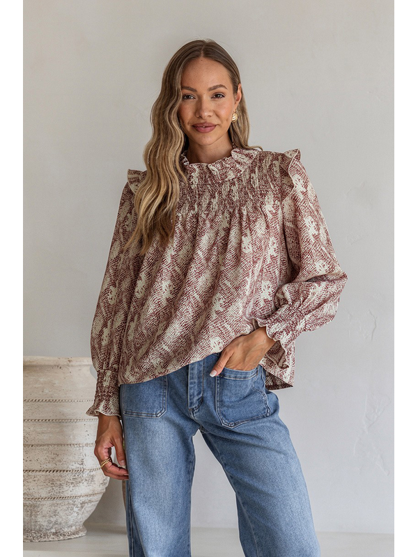 Miracle Ruffle Shoulder Snake Top