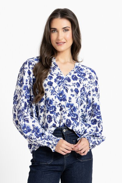 Leila + Luca Blue Floral Movement Blouse -hc-new-Hello Cyril.