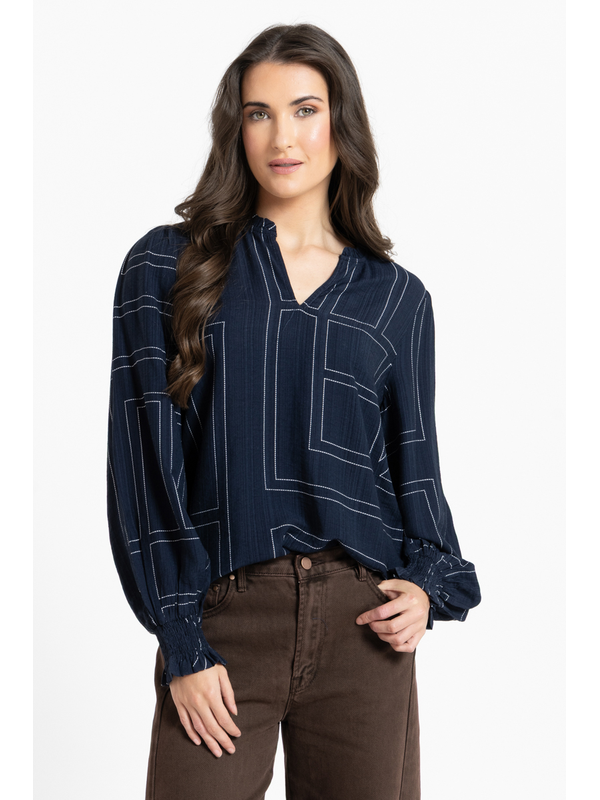 Leila + Luca Navy Geo Movement Blouse