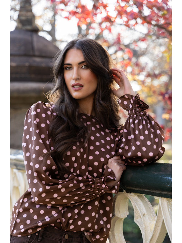 Seeking Lola Pink Polka Harper Top