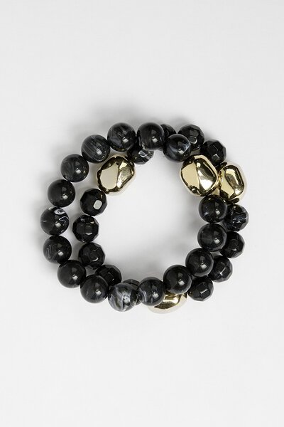 Stella + Gemma Bracelet Black Agate And Gold Bead Set 2-accessories-Hello Cyril.