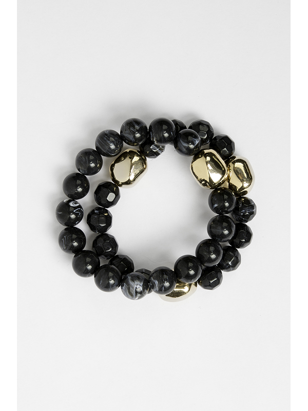 Stella + Gemma Bracelet Black Agate And Gold Bead Set 2