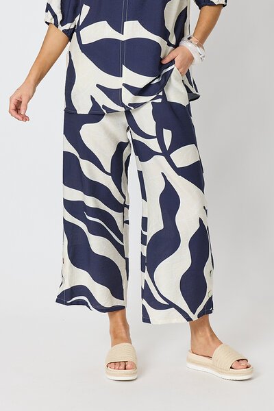 Clarity Bay Leaf Print Pant-wide-leg-pants-Hello Cyril.