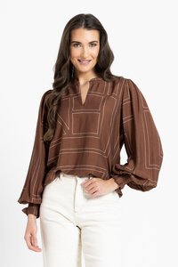 Leila + Luca Caramel Geo LS Movement Blouse