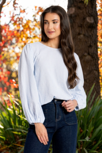 Seeking Lola Blue Stripe Brilliance Blouse