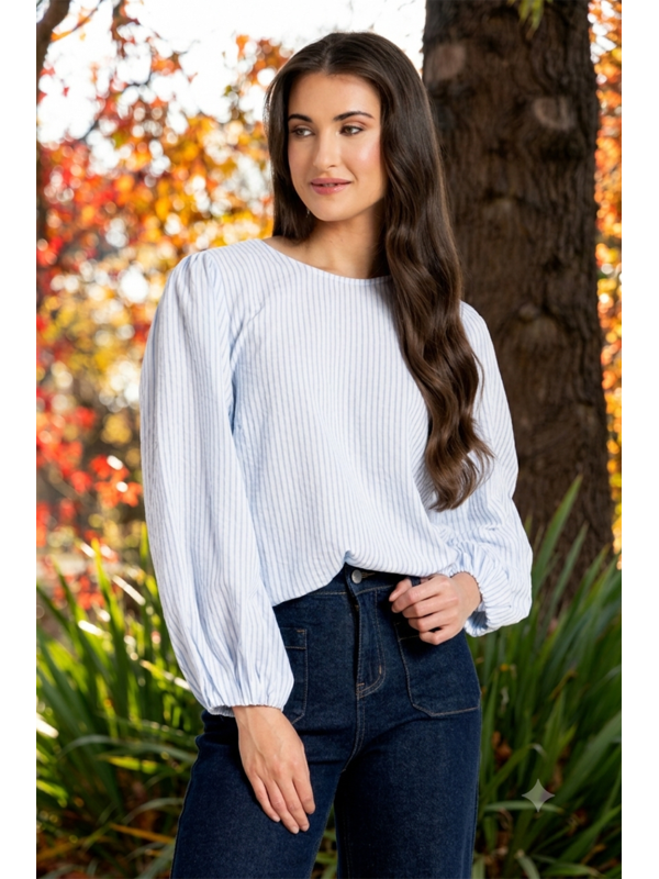 Seeking Lola Blue Stripe Brilliance Blouse