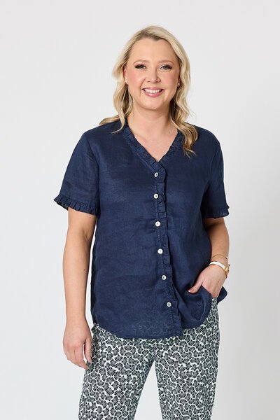 Gordon Smith Audrey Ruffle Detail Linen Top-shop-by-style-Hello Cyril.