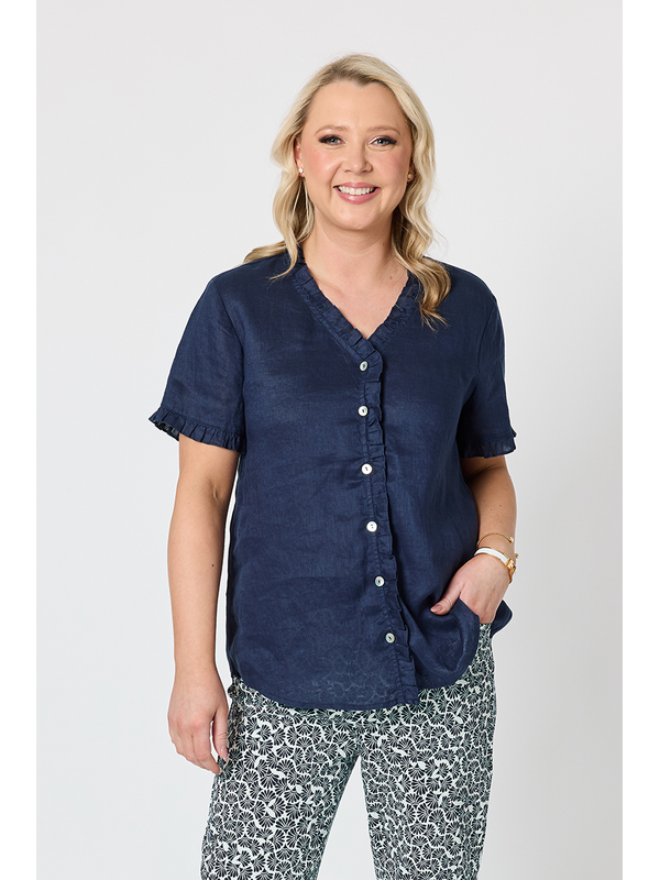 Gordon Smith Audrey Ruffle Detail Linen Top