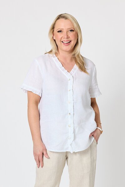 Gordon Smith Audrey Ruffle Detail Linen Top-shop-by-style-Hello Cyril.