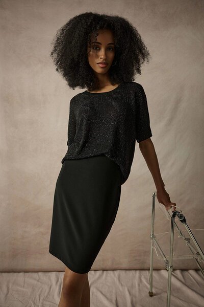Joseph Ribkoff Metallic Knitted T-Shirt With Rhinestones-shop-by-style-Hello Cyril.