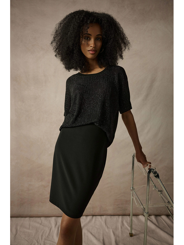 Joseph Ribkoff Metallic Knitted T-Shirt With Rhinestones