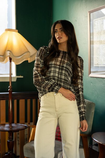 Seeking Lola Black Lurex Check Honeycombe Blouse-shop-by-style-Hello Cyril.