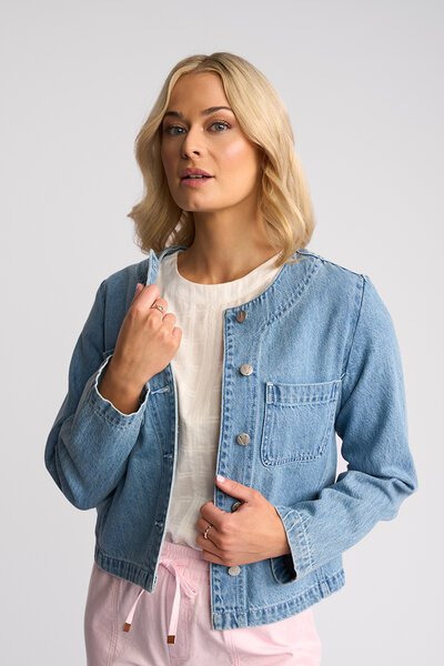 Vassalli Cable Collarless Denim Jacket-shop-by-style-Hello Cyril.