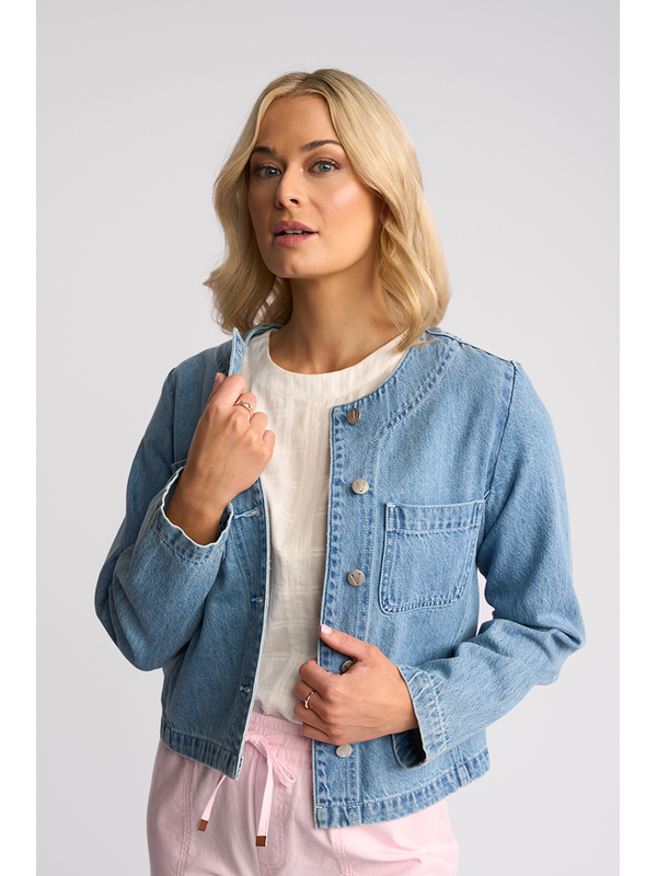 Vassalli Cable Collarless Denim Jacket