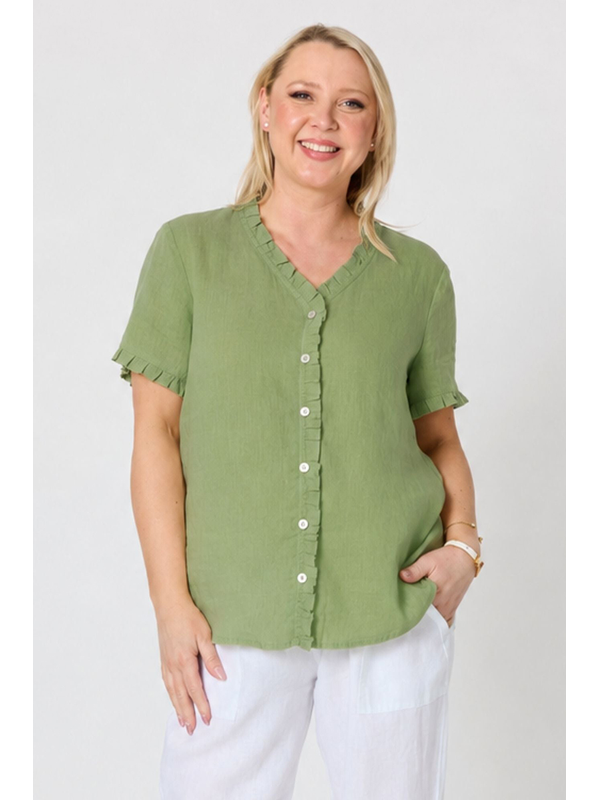 Gordon Smith Audrey Ruffle Detail Linen Top