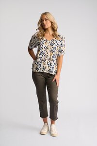 Vassalli Pitch V Neck Floaty Sleeve Top - Leo