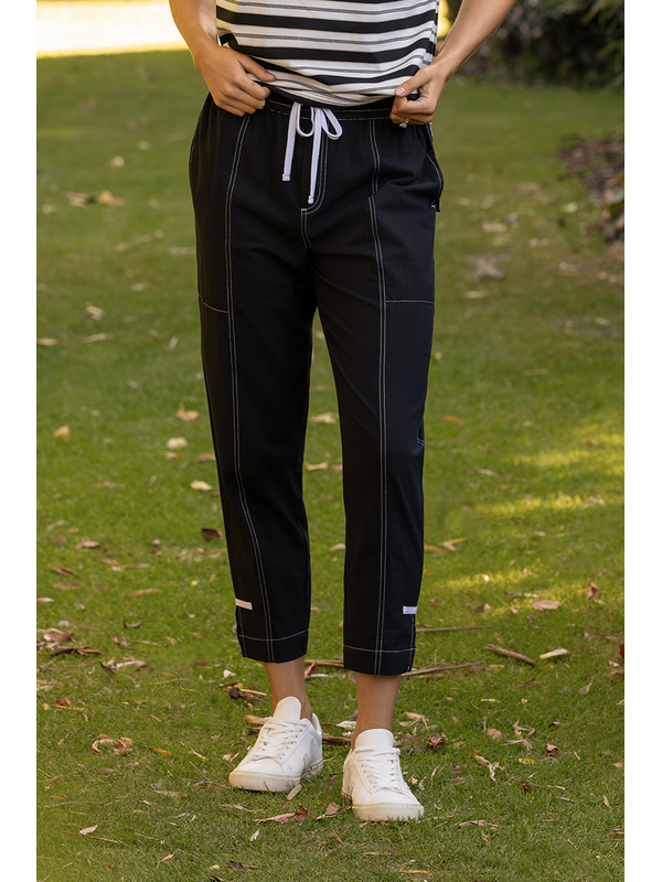 Vassalli Tone Relaxed Contrast Stitching Ankle Grazer Pant 