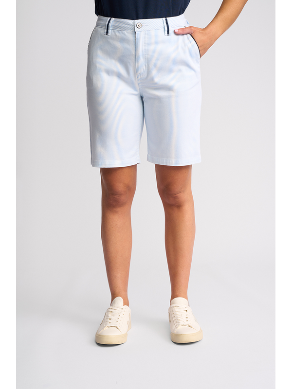 Vassalli Orion Slim Leg Stripe Short - Blue Stripe Denim