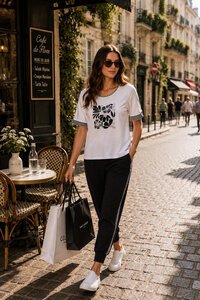 Democracy Stripe Trim T-Shirt