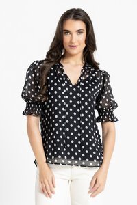 Leila + Luca Black And White Spot Honey Blouse