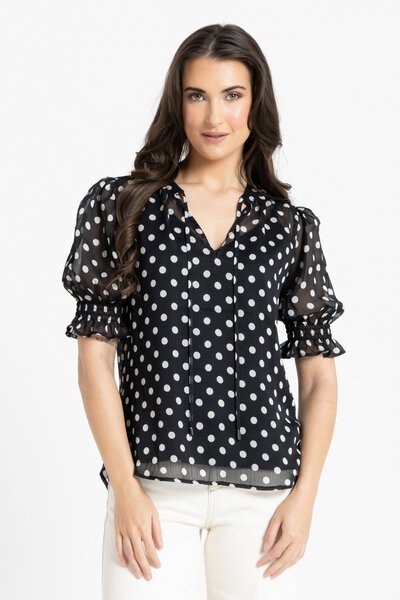 Leila + Luca Black And White Spot Honey Blouse-hc-new-Hello Cyril.