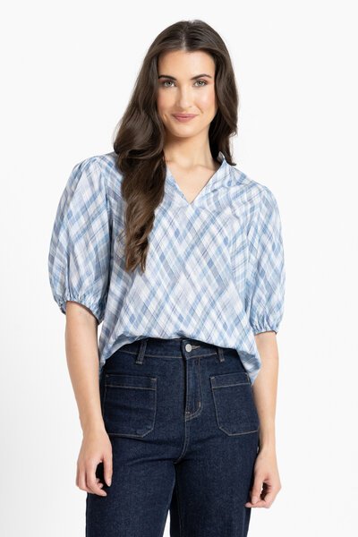 Seeking Lola Denim Check Vacation Top-shop-by-style-Hello Cyril.