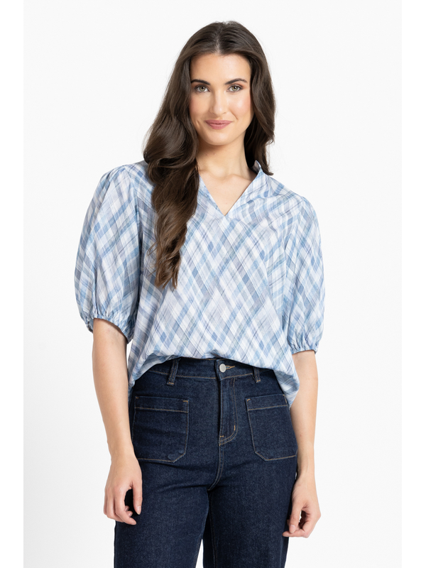 Seeking Lola Denim Check Vacation Top