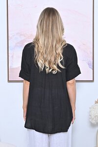 AE Luxe One Button V-Neck Plain Linen Top