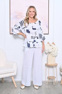 AE Luxe Geo Print Linen Top