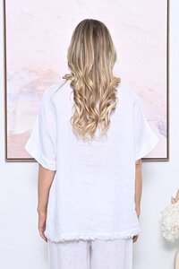 AE Luxe Ribbed Neckline Fringe Hem Top