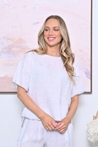 AE Luxe Contrast Stitching Linen Top